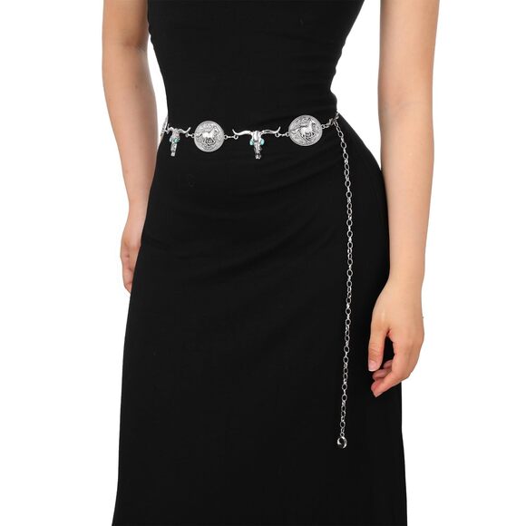 Western Concho Belt For Women Silver Gold Chain Belt Cowgirl Belt For Dresses🦊 - Picture 3 of 7